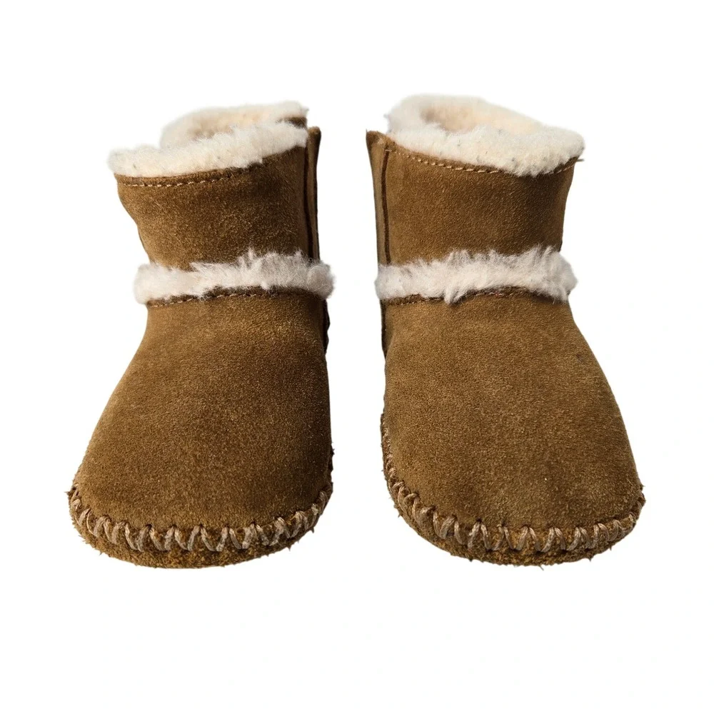 UGG Lemmy II Bootie Size 2/3 Chestnut Suede Sheepskin Infant Boots #1609